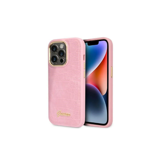 Guess GUHCP14LHGCRHP iPhone 14 Pro 6,1 készülékhez kemény tok rózsaszín Croco Collection -  iPhone 14 Pro tok a Domshop kínálatából