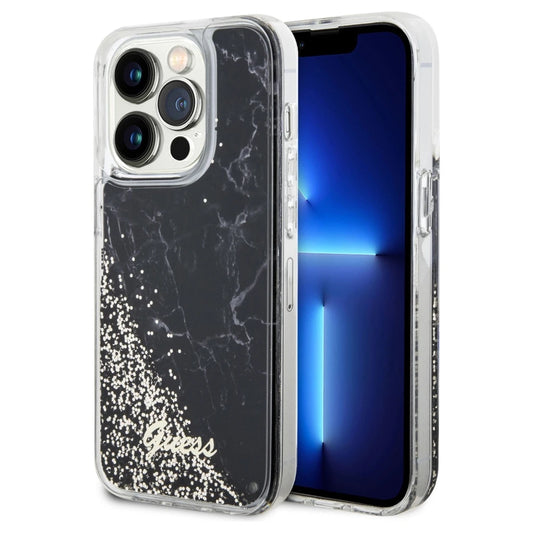 Guess GUHCP14LLCSGSGK iPhone 14 Pro 6.1 készülékhez kemény tok Liquid Glitter Marble fekete -  iPhone 14 Pro tok a Domshop kínálatából