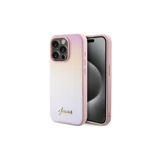 Guess GUHCP14LPSAIRSP iPhone 14 Pro 6.1 készülékhez kemény tok Saffiano Iridescent Script rózsaszín -  iPhone 14 Pro tok a Domshop kínálatából