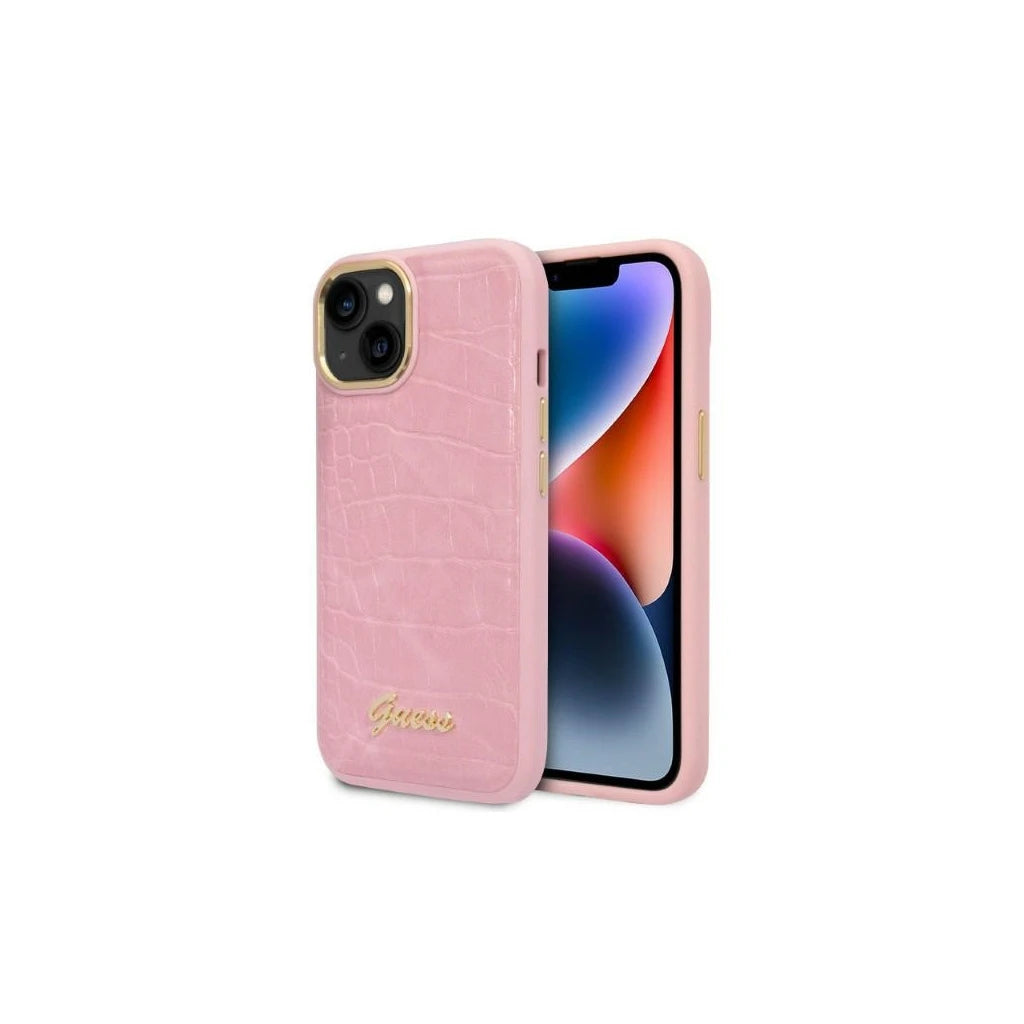 Guess GUHCP14MHGCRHP iPhone 14 Plus / 15 Plus készülékhez 6.7" kemény tok Croco Collection rózsaszín -  iPhone 14 Plus/15Plus tok a Domshop kínálatából