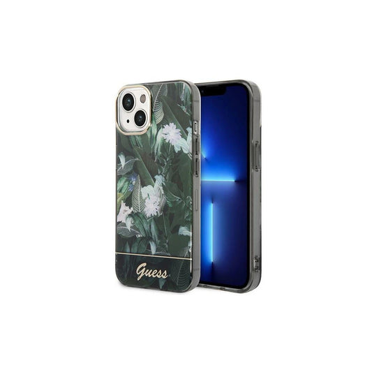Guess GUHCP14MHGJGHA iPhone 14 Plus/15 Plus készülékhez 6.7" zöld kemény tok Jungle Collection -  iPhone 14 Plus/15Plus tok a Domshop kínálatából