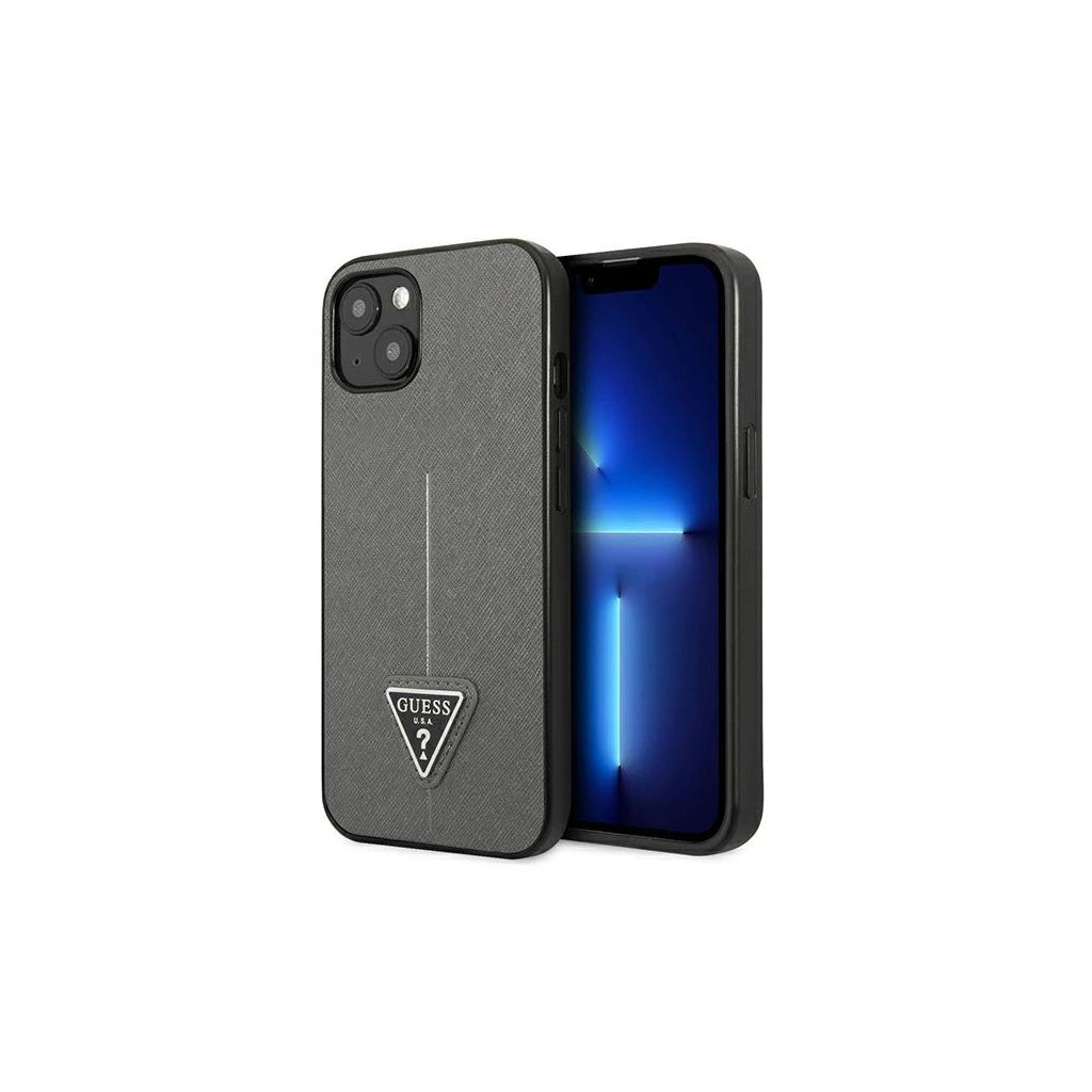 Guess GUHCP14MPSATLG iPhone 14 Plus/15 Plus 6,7" készülékhez SaffianoTriangle Logo kemény tok ezüst -  iPhone 14 Plus/15Plus tok a Domshop kínálatából