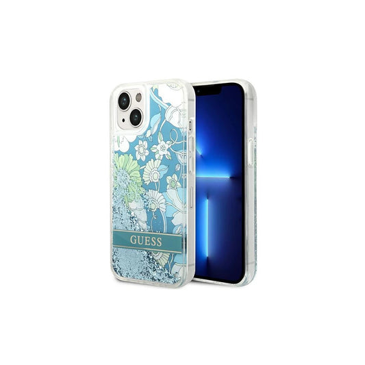 Guess GUHCP14SLFLSN iPhone 14 / 15 / 13 6.1 készülékhez kemény tok Flower Liquid Glitter zöld -  iPhone 13/14/15 tok a Domshop kínálatából