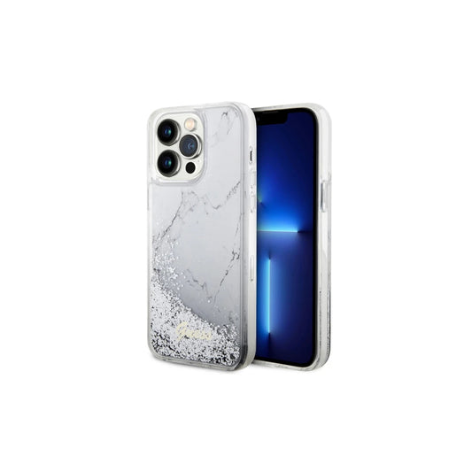 Guess GUHCP14XLCSGSGH iPhone 14 Pro Max 6.7" készülékhez kemény tok Liquid Glitter Marble fehér -  iPhone 14 Pro Max tok a Domshop kínálatából
