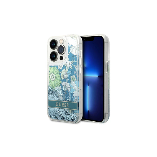 Guess GUHCP14XLFLSN iPhone 14 Pro Max 6,7" készülékhez kemény tok Flower Liquid Glitter zöld -  iPhone 14 Pro Max tok a Domshop kínálatából