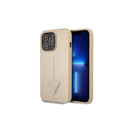 Guess GUHCP14XPSATLE iPhone 14 Pro Max 6,7" készülékhez kemény tok SaffianoTriangle Logo bézs -  iPhone 14 Pro Max tok a Domshop kínálatából