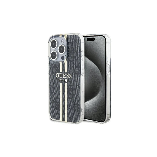 Guess GUHCP15LH4PSEGK iPhone 15 Pro 6.1 készülékhez fekete kemény tok IML 4G Gold Stripe -  iPhone 15 Pro tok a Domshop kínálatából