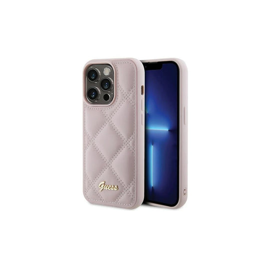 Guess GUHCP15LPSQSQSP iPhone 15 Pro 6.1 készülékhez Quilted Metal Logo rózsaszín kemény tok -  iPhone 15 Pro tok a Domshop kínálatából