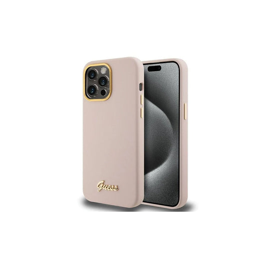 Guess GUHCP15LSMBSLP iPhone 15 Pro 6.1 készülékhez kemény tok Silicone Script Metal Logo & Frame rózsaszín -  iPhone 15 Pro tok a Domshop kínálatából