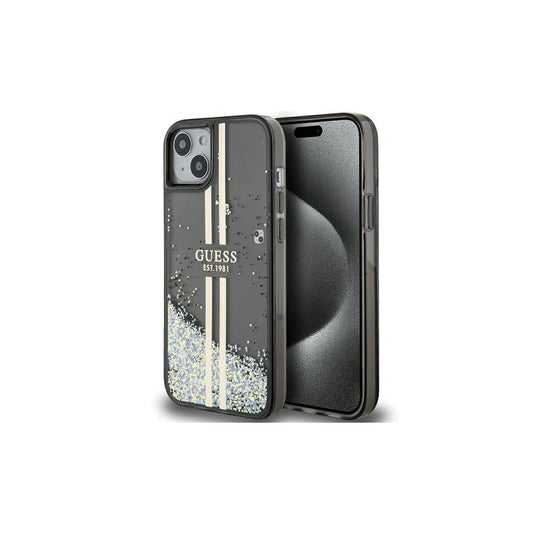 Guess GUHCP15MLFCSEGK iPhone 15 Plus /14 Plus 6.7" készülékhez kemény tok Liquid Glitter Gold Stripes fekete -  iPhone 14 Plus/15Plus tok a Domshop kínálatából