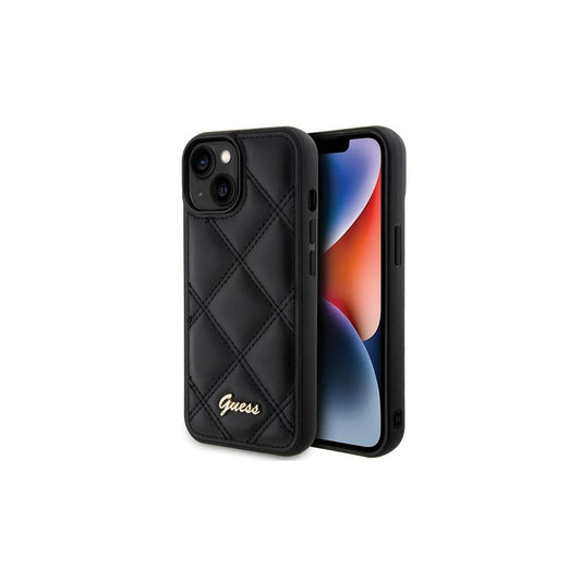 Guess GUHCP15SPSQSQSK iPhone 15/14/13 6.1" készülékhez kemény tok Quilted Metal Logo fekete -  iPhone 13/14/15 tok a Domshop kínálatából