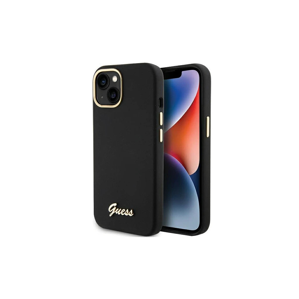 Guess GUHCP15SSMBSLK iPhone 15/14/13 6.1 készülékhez kemény tok Silicone Script Metal Logo & Fram fekete -  iPhone 13/14/15 tok a Domshop kínálatából