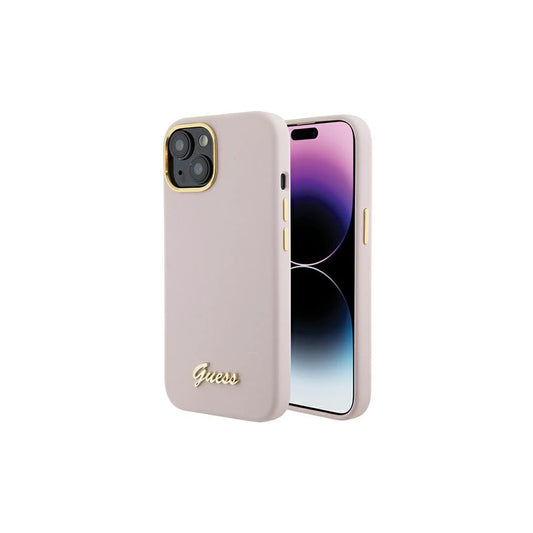 Guess GUHCP15SSMBSLP iPhone 15/14/13 6.1” készülékhez szilikon Script Metal Logo & Frame merev tok, rózsaszín -  iPhone 13/14/15 tok a Domshop kínálatából