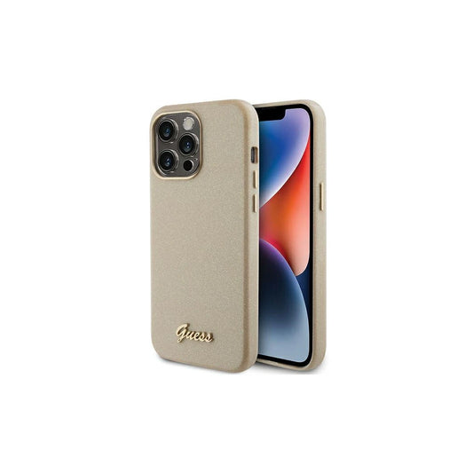 Guess GUHCP15XPGMCSD iPhone 15 Pro Max 6.7" készülékhez kemény tok Glitter Glossy Script világos arany -  iPhone 15 Pro Max tok a Domshop kínálatából