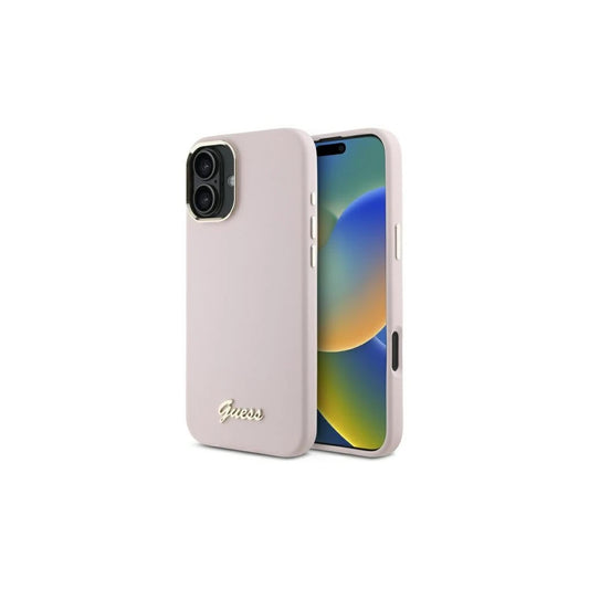 Guess GUHCP16SSMBSLP iPhone 16 6.1" készülékhez kemény tok Silicone Script Metal Logo & Frame rózsaszín -  iPhone 16 tok a Domshop kínálatából