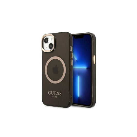 Guess GUHMP13MHTCMK iPhone 13/14/15 6.1 készülékhez kemény tok Gold Outline Translucent MagSafe fekete -  iPhone 13/14/15 tok a Domshop kínálatából