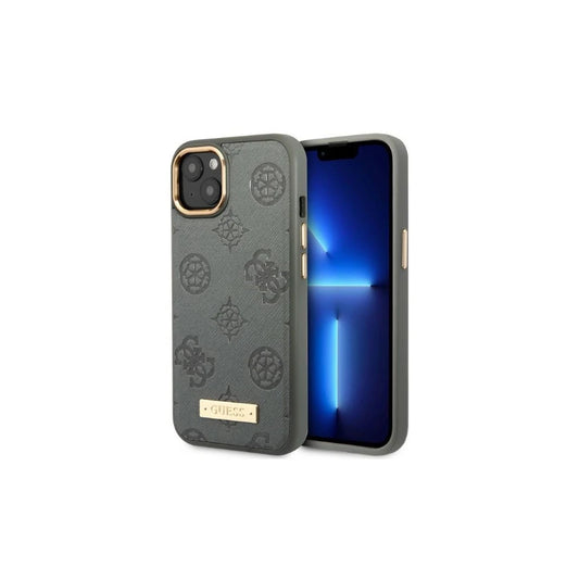Guess GUHMP13MSAPSTG iPhone 13 / 14 / 15 készülékhez 6.1" szürke merev tok Peony Logo Plate MagSafe -  iPhone 13/14 tok a Domshop kínálatából