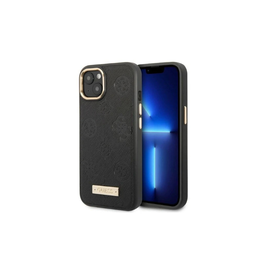 Guess GUHMP13MSAPSTK iPhone 13/14/15 6.1" készülékhez kemény tok Peony Logo Plate MagSafe fekete -  iPhone 13/14 tok a Domshop kínálatából