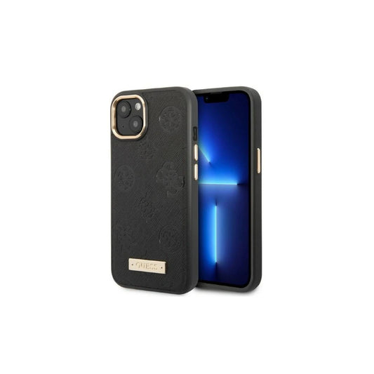 Guess GUHMP13MSAPSTK iPhone 13/14/15 6.1" készülékhez kemény tok Peony Logo Plate MagSafe fekete -  iPhone 13/14 tok a Domshop kínálatából