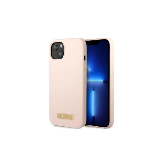 Guess GUHMP13MSBPLP iPhone 13/14/15 készülékhez 6.1" kemény tok Silicone Logo Plate MagSafe rózsaszín -  iPhone 13/14/15 tok a Domshop kínálatából