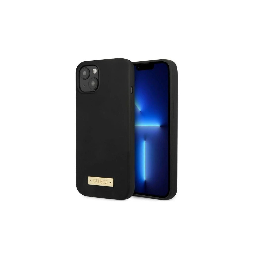 Guess GUHMP13MSPLK iPhone 13/14/15 6.1" készülékhez kemény tok Silicone Logo Plate MagSafe fekete -  iPhone 13/14/15 tok a Domshop kínálatából