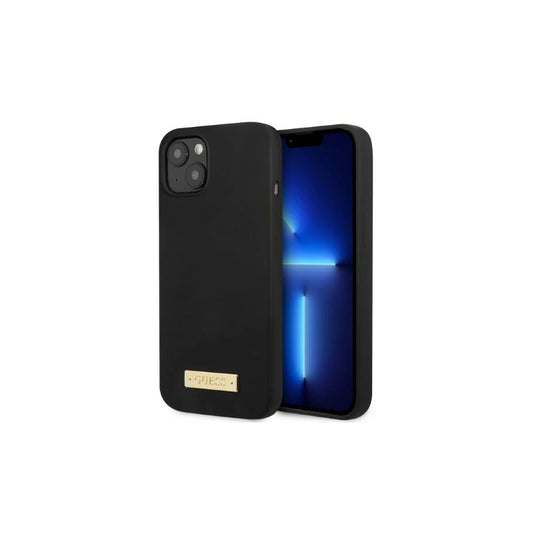 Guess GUHMP13MSPLK iPhone 13/14/15 6.1" készülékhez kemény tok Silicone Logo Plate MagSafe fekete -  iPhone 13/14/15 tok a Domshop kínálatából