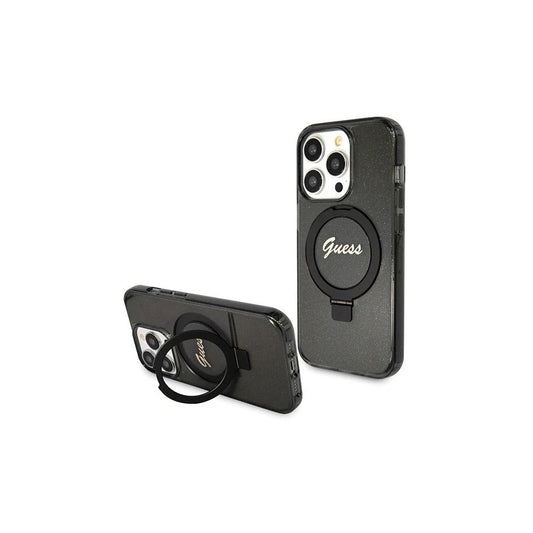 Guess GUHMP13XHRSGSK iPhone 13 Pro Max 6.7" készülékhez kemény tok Ring Stand Script Glitter MagSafe fekete -  iPhone 13 Pro Max tok a Domshop kínálatából