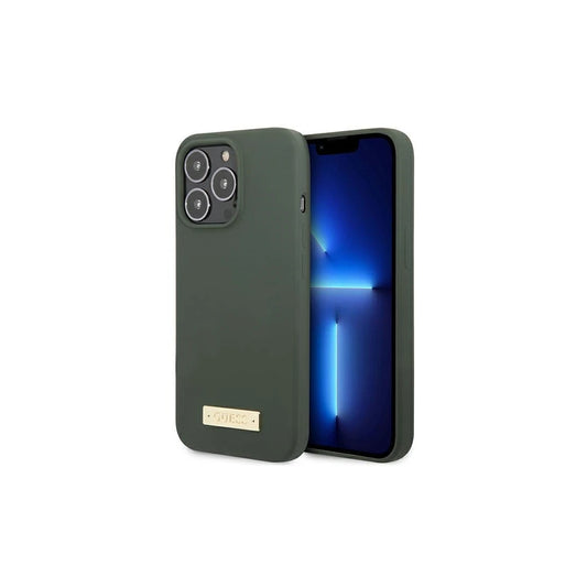 Guess GUHMP13XSPLA iPhone 13 Pro Max 6,7" készülékhez kemény tok Silicone Logo Plate MagSafe khaki -  iPhone 13 Pro Max tok a Domshop kínálatából