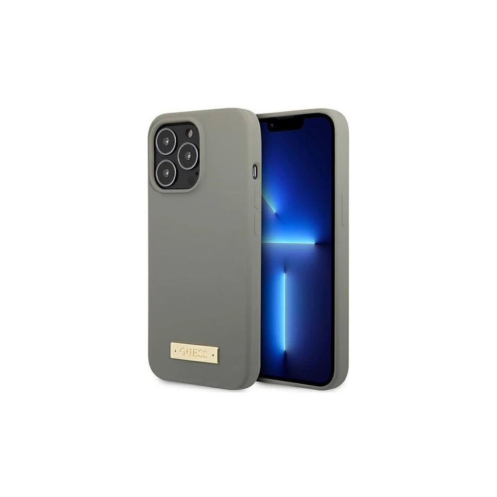 Guess GUHMP13XSPLG iPhone 13 Pro Max készülékhez 6,7" kemény tok Silicone Logo Plate MagSafe szürke -  iPhone 13 Pro Max tok a Domshop kínálatából