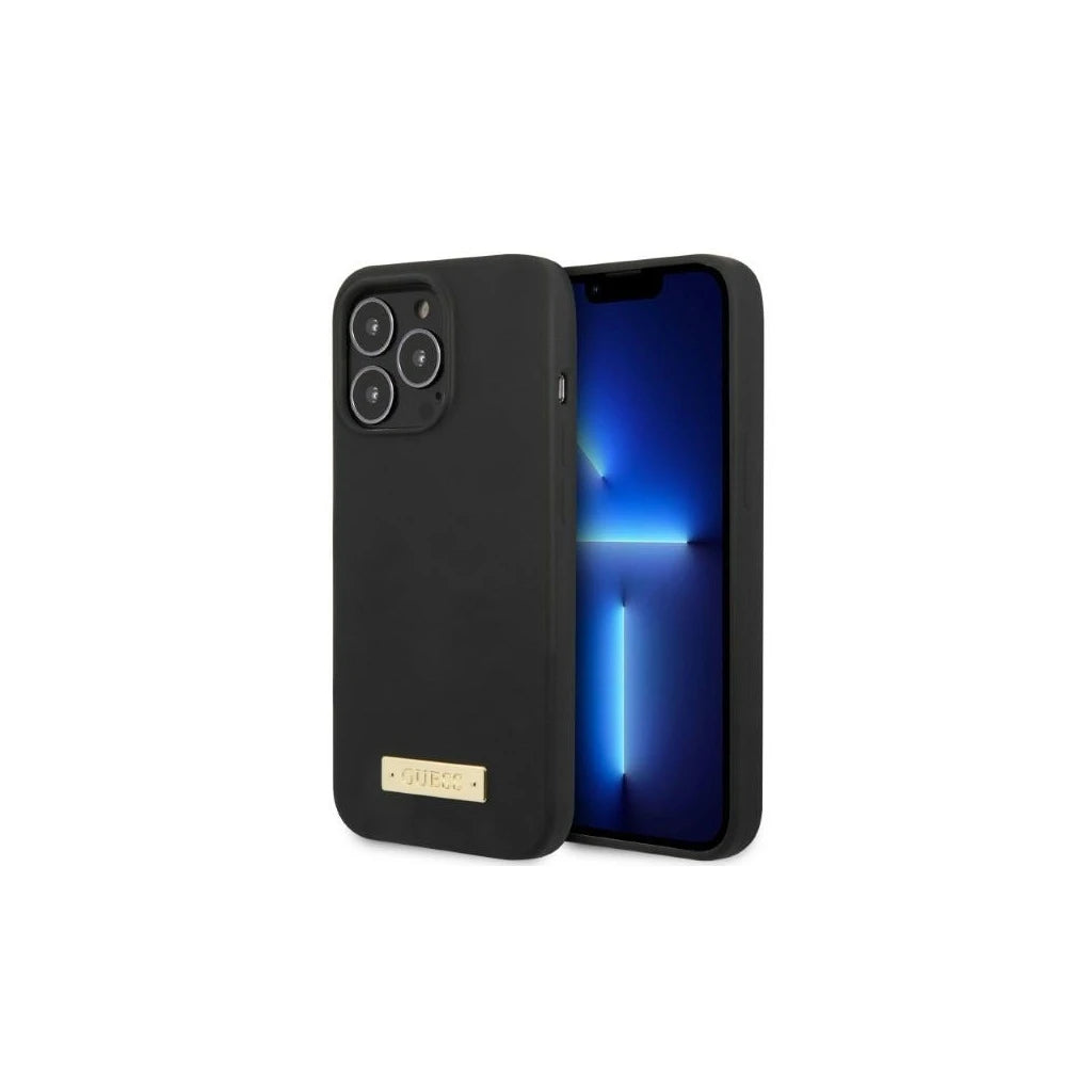 Guess GUHMP13XSPLK iPhone 13 Pro Max készülékhez 6,7" kemény tok Silicone Logo Plate MagSafe fekete -  iPhone 13 Pro Max tok a Domshop kínálatából