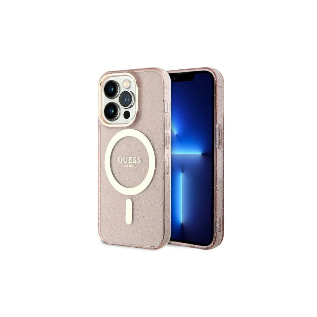 Guess GUHMP14LHCMCGP iPhone 14 Pro 6.1 készülékhez kemény tok Glitter Gold MagSafe rózsaszín -  iPhone 14 Pro tok a Domshop kínálatából