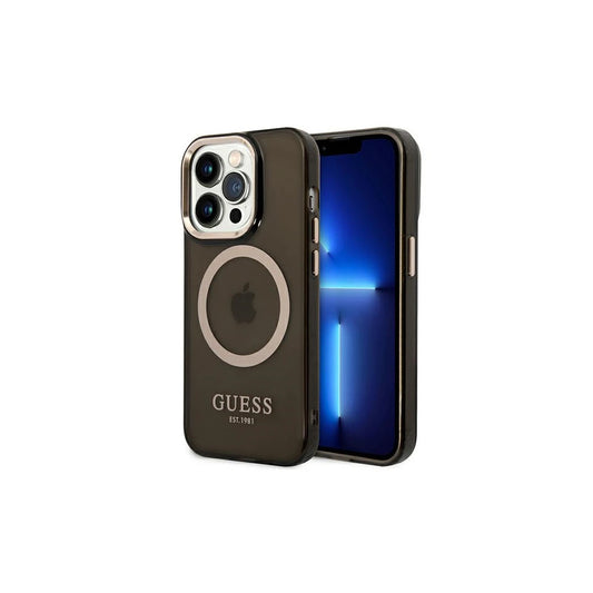 Guess GUHMP14LHTCMK iPhone 14 Pro 6,1 készülékhez kemény tok Gold Outline Translucent MagSafe fekete -  iPhone 14 Pro tok a Domshop kínálatából