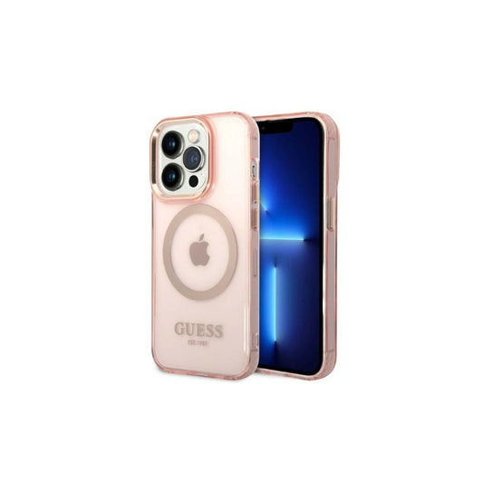 Guess GUHMP14LHTCMP iPhone 14 Pro 6,1 készülékhez kemény tok Gold Outline Translucent MagSafe rózsaszín -  iPhone 14 Pro tok a Domshop kínálatából