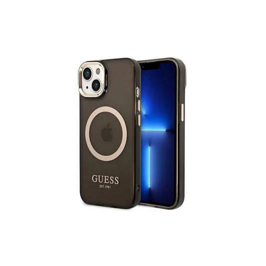 Guess GUHMP14MHTCMK iPhone 14 Plus / 15 Plus 6.7" készülékhez kemény tok Gold Outline Translucent Mag fekete -  iPhone 14 Plus/15Plus tok a Domshop kínálatából