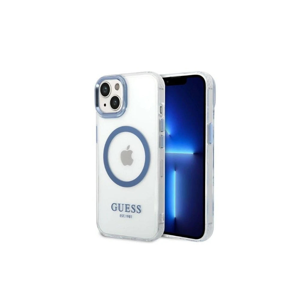 Guess GUHMP14MHTRMB iPhone 14 Plus / 15 Plus készülékhez 6.7" kemény tok Metal Outline Magsafe kék -  iPhone 14 Plus/15Plus tok a Domshop kínálatából