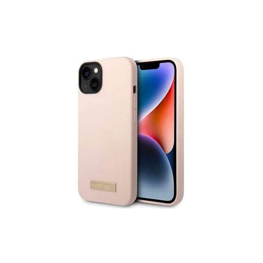 Guess GUHMP14MSBPLP iPhone 14 Plus/15 Plus készülékhez 6.7" kemény tok Silicone Logo Plate MagSafe rózsaszín -  iPhone 14 Plus/15Plus tok a Domshop kínálatából