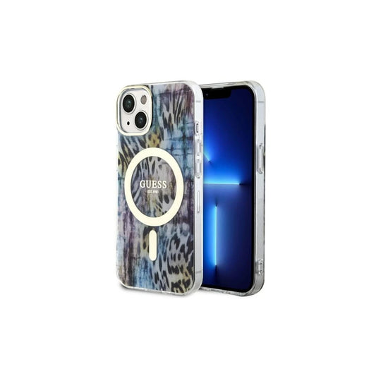 Guess GUHMP14SHLEOPWB iPhone 14 / 15 / 13 6.1 készülékhez kemény tok Leopard MagSafe kék -  iPhone 13/14/15 tok a Domshop kínálatából