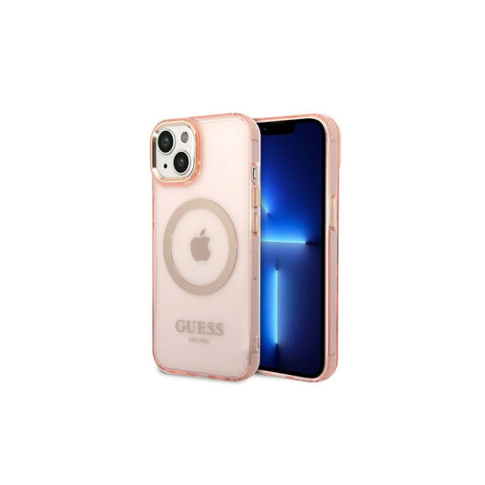 Guess GUHMP14SHTCMP iPhone 14/15 készülékhez 6,1" kemény tok Gold Outline Translucent MagSafe rózsaszín -  iPhone 13/14/15 tok a Domshop kínálatából