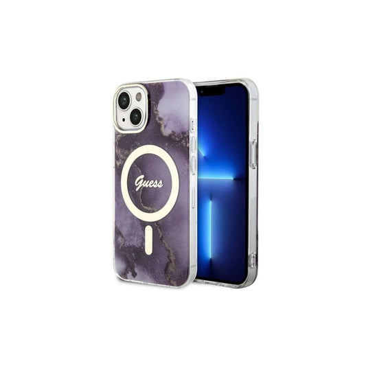 Guess GUHMP14SHTMRSU iPhone 14 / 15 / 13 6.1" készülékhez keménytok Golden Marble MagSafe lila -  iPhone 13/14/15 tok a Domshop kínálatából
