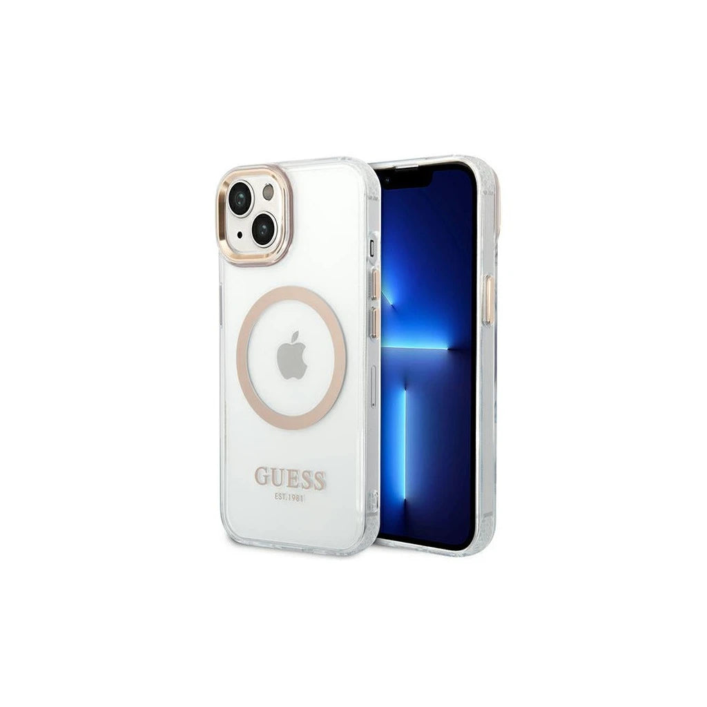 Guess GUHMP14SHTRMD iPhone 14/15/13 6.1” készülékhez kemény tok Metal Outline Magsafe arany -  iPhone 13/14/15 tok a Domshop kínálatából