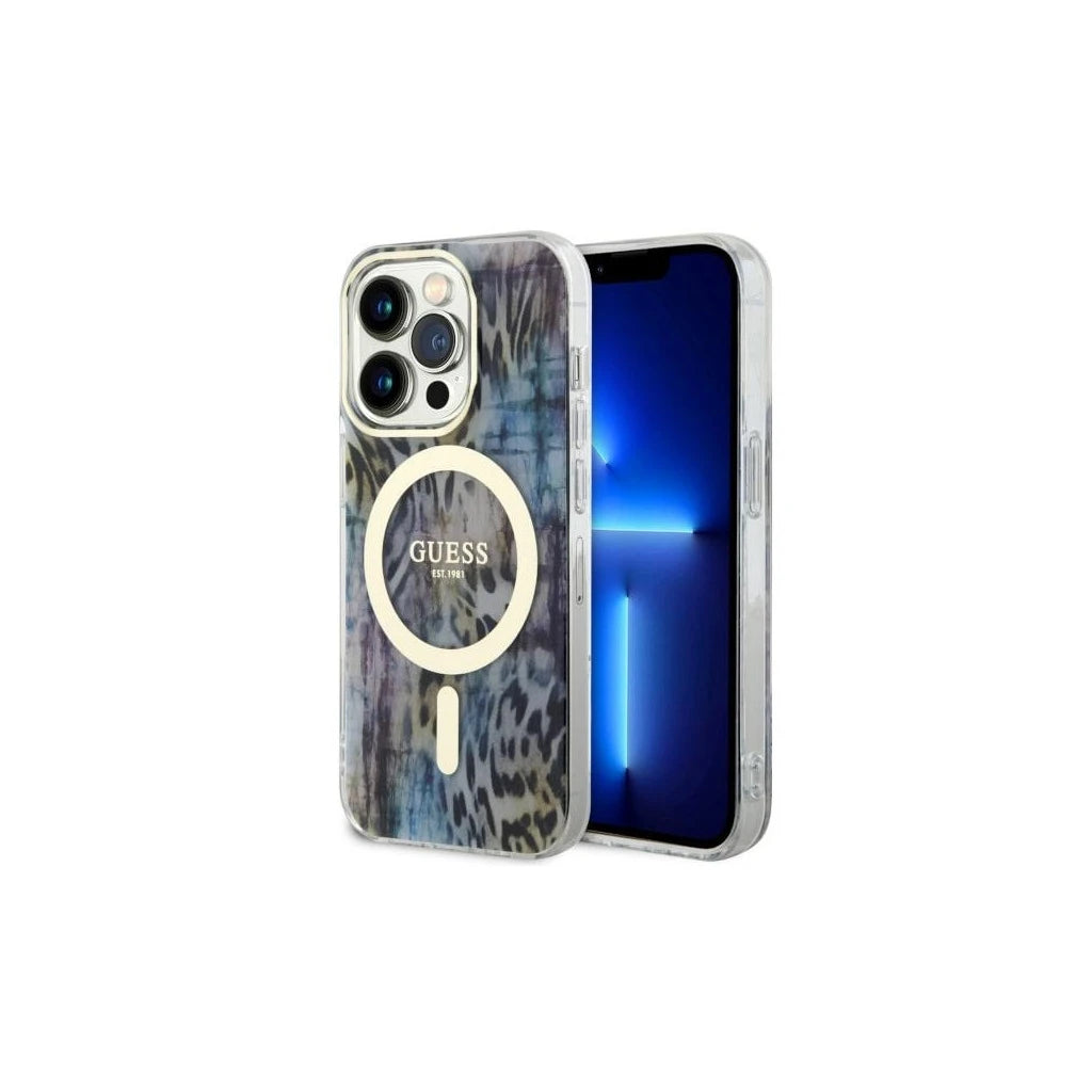 Guess GUHMP14XHLEOPWB iPhone 14 Pro Max 6.7" készülékhez kemény tok Leopard MagSafe kék -  iPhone 14 Pro Max tok a Domshop kínálatából