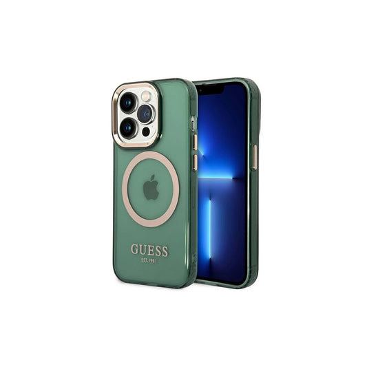 Guess GUHMP14XHTCMA iPhone 14 Pro Max készülékhez kemény tok Gold Outline Translucent MagSafe khaki -  iPhone 14 Pro Max tok a Domshop kínálatából