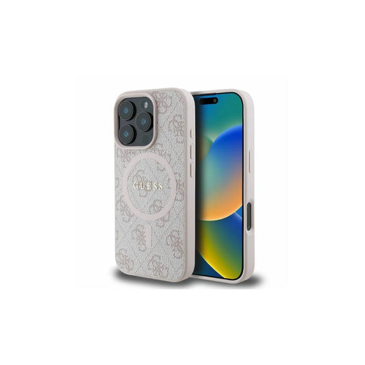 Guess GUHMP16LG4GFRP iPhone 16 Pro készülékhez 6.3” rózsaszín keménytok 4G Ring Classic Logo MagSafe -  iPhone 16 Pro tok a Domshop kínálatából