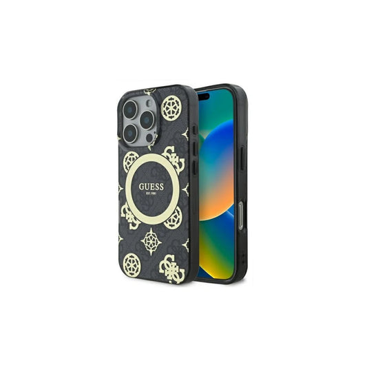 Guess GUHMP16LH4PYEEK iPhone 16 Pro készülékhez 6.3" kemény tok IML Peony On 4G Background MagSafe fekete -  iPhone 16 Pro tok a Domshop kínálatából