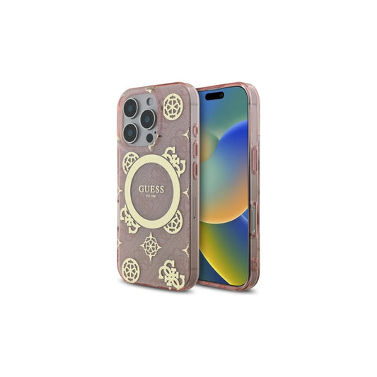 Guess GUHMP16LH4PYEEP iPhone 16 Pro 6.3" készülékhez rózsaszín kemény tok IML Peony On 4G Background MagSafe -  iPhone 16 Pro tok a Domshop kínálatából