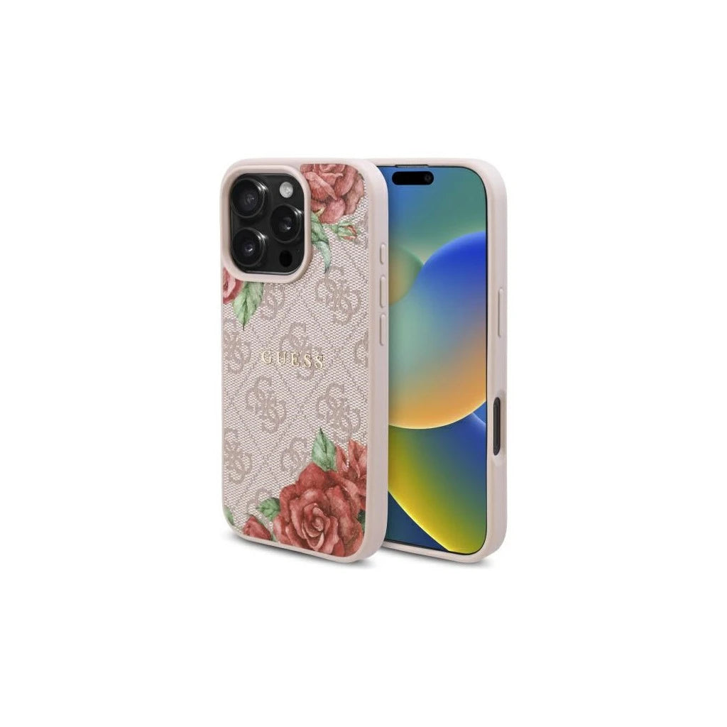 Guess GUHMP16LP4ROPEMCP iPhone 16 Pro készülékhez 6.3" rózsaszín kemény tok 4G Flowers Print MagSafe -  iPhone 16 Pro tok a Domshop kínálatából