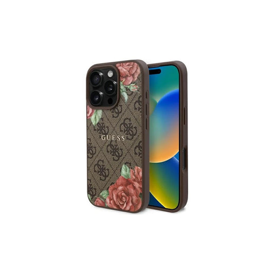 Guess GUHMP16LP4ROPEMCW iPhone 16 Pro 6.3" készülékhez kemény tok 4G Flowers Print MagSafe barna -  iPhone 16 Pro tok a Domshop kínálatából