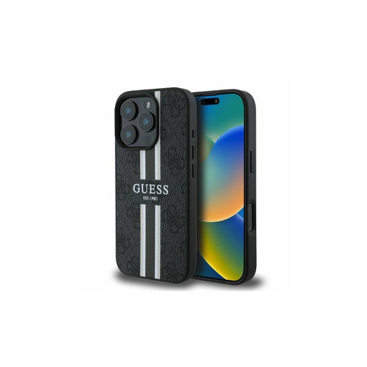 Guess GUHMP16LP4RPSK iPhone 16 Pro 6.3" készülékhez kemény tok 4G Printed Stripes MagSafe fekete -  iPhone 16 Pro tok a Domshop kínálatából