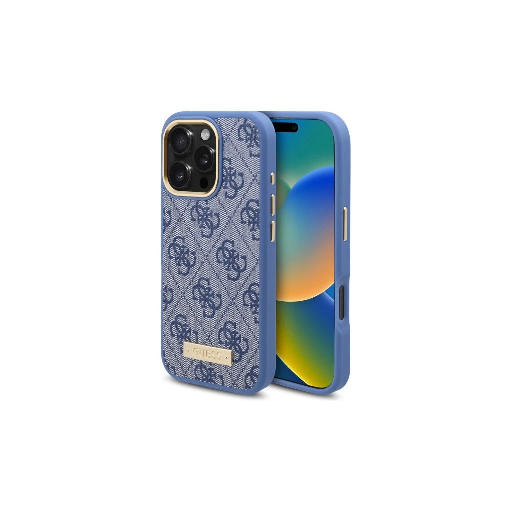 Guess GUHMP16LU4GPRB iPhone 16 Pro készülékhez 6.3" kemény tok 4G Logo Plate MagSafe kék -  iPhone 16 Pro tok a Domshop kínálatából