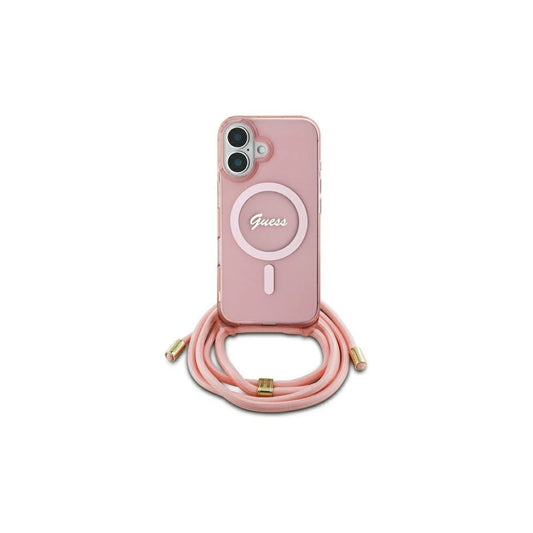 Guess GUHMP16SHCTSGNSP iPhone 16 6.1" készülékhez kemény tok Crossbody Cord Script MagSafe rózsaszín -  iPhone 16 tok a Domshop kínálatából